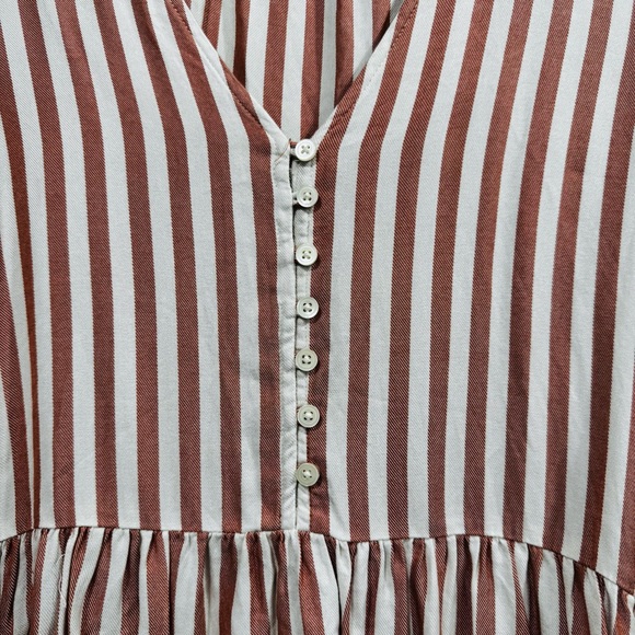 Madewell Courtyard Ruffle Women's Striped Tan Top Size Small - Picture 6 of 14